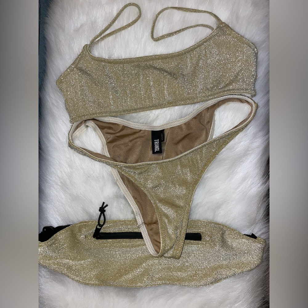 Triangl Gold Mica Swimsuit and Bag